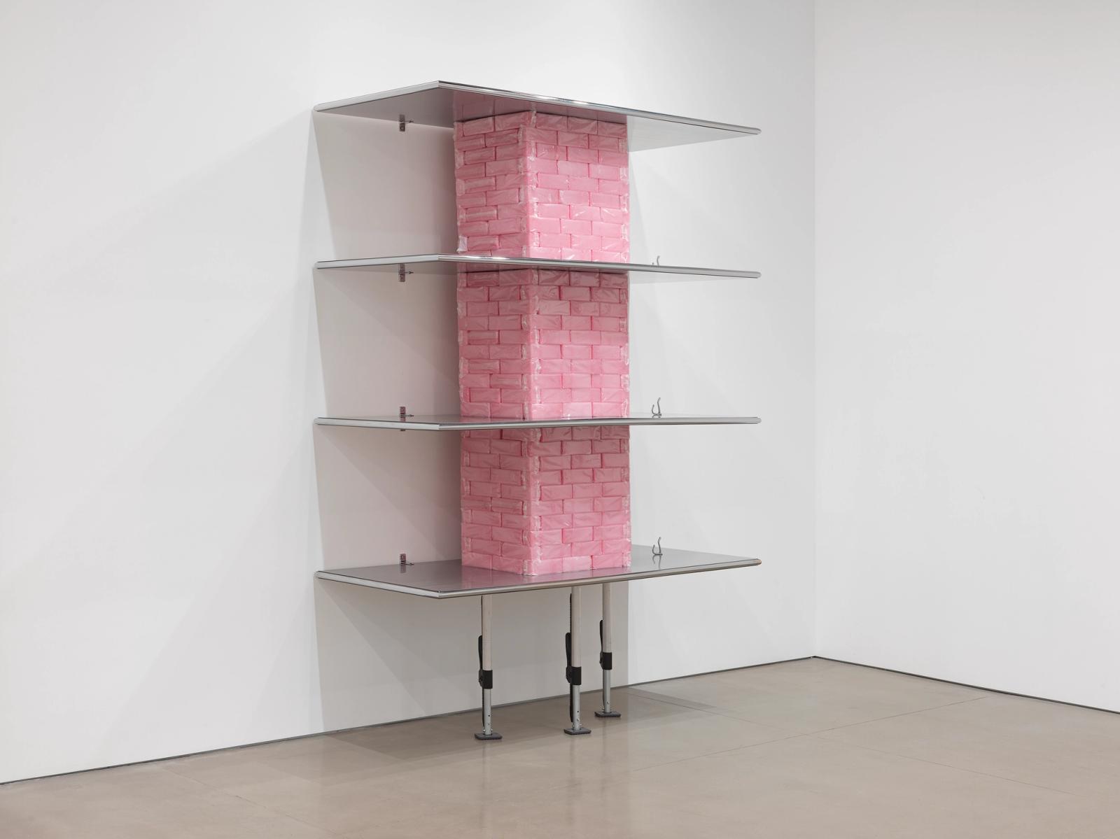 Michael Joo, Stacked, 1993/2026. Aluminum, urinal cakes, stainless steel, 88 × 77 × 30 in. Courtesy of the artist and Kukje Gallery. Photo: Genevieve Hanson
